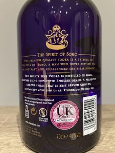 King of Soho vodka label